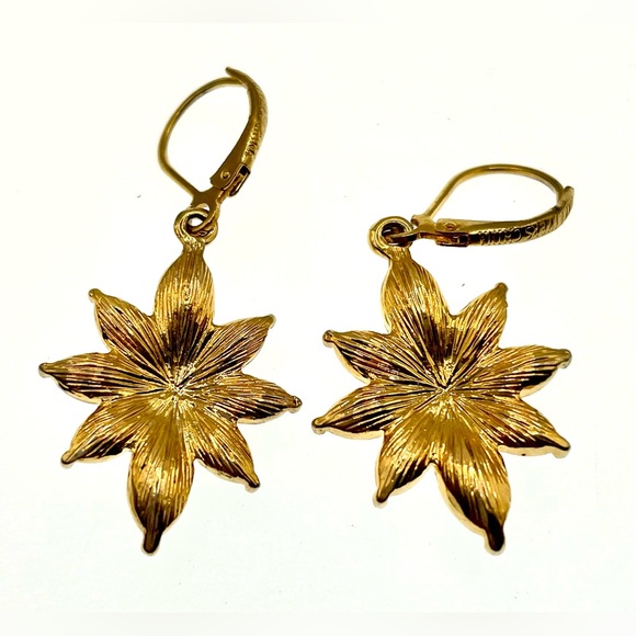 Vintage Signed Joan Rivers Gold Tone Dangle Pierced Earrings Floral Design - Picture 7 of 8